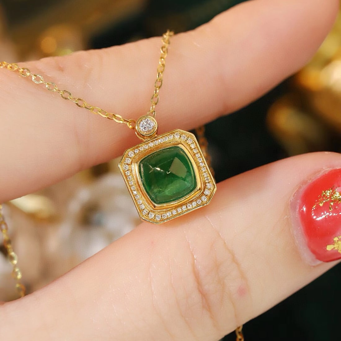 14k Gold 1.66 Ctw Vivid Green Natural Emerald & Diamond Necklace - 6