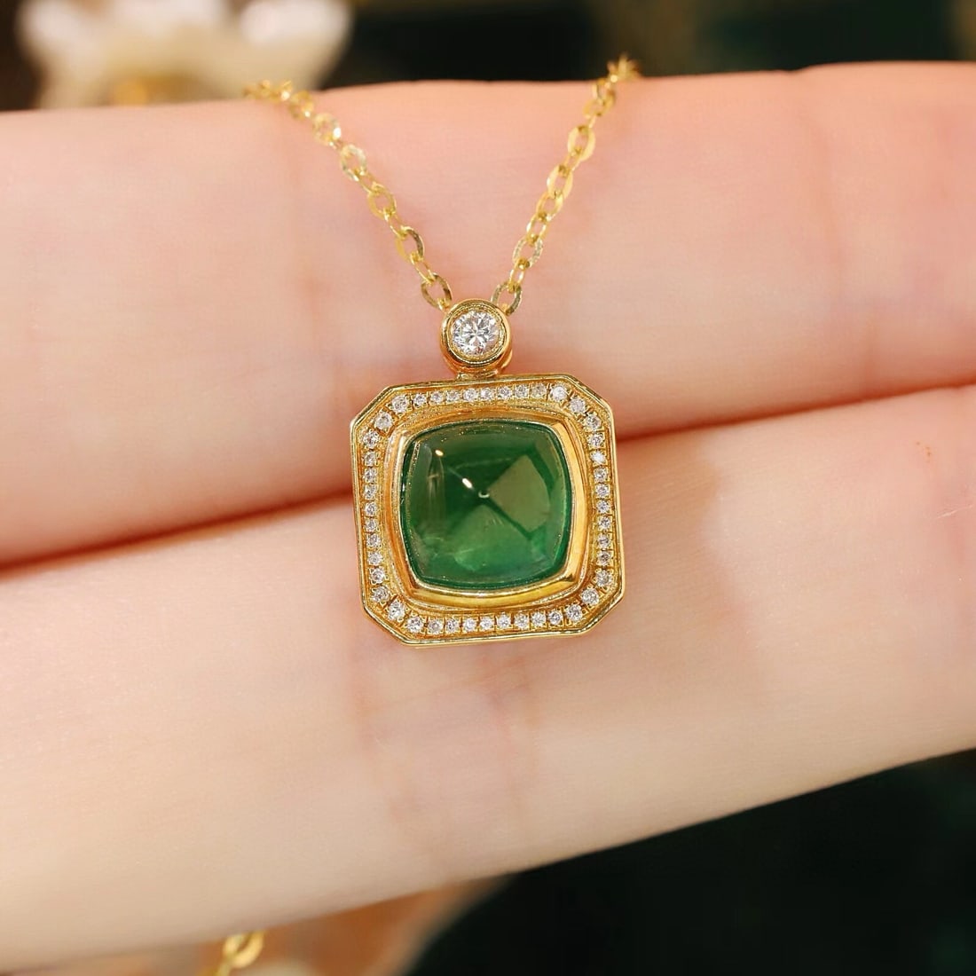 14k Gold 1.66 Ctw Vivid Green Natural Emerald & Diamond Necklace - 7