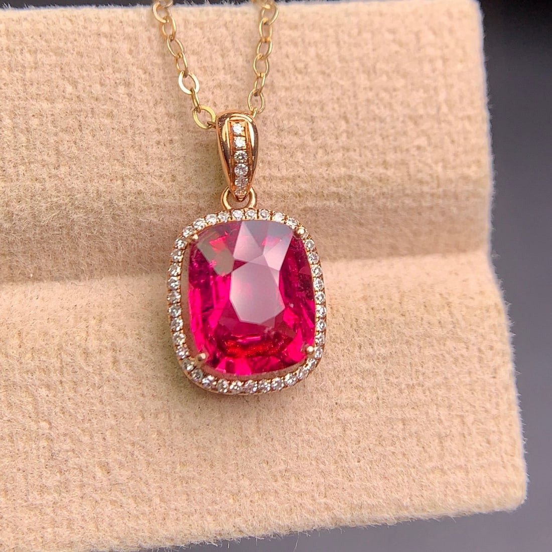 14k Gold 2.12 Ct Natural Tourmaline & Diamond Pendant( Without Chain ) - 2