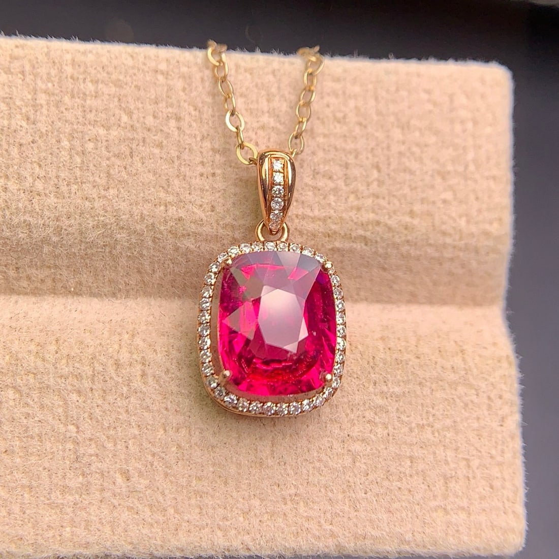 14k Gold 2.12 Ct Natural Tourmaline & Diamond Pendant( Without Chain ) - 5