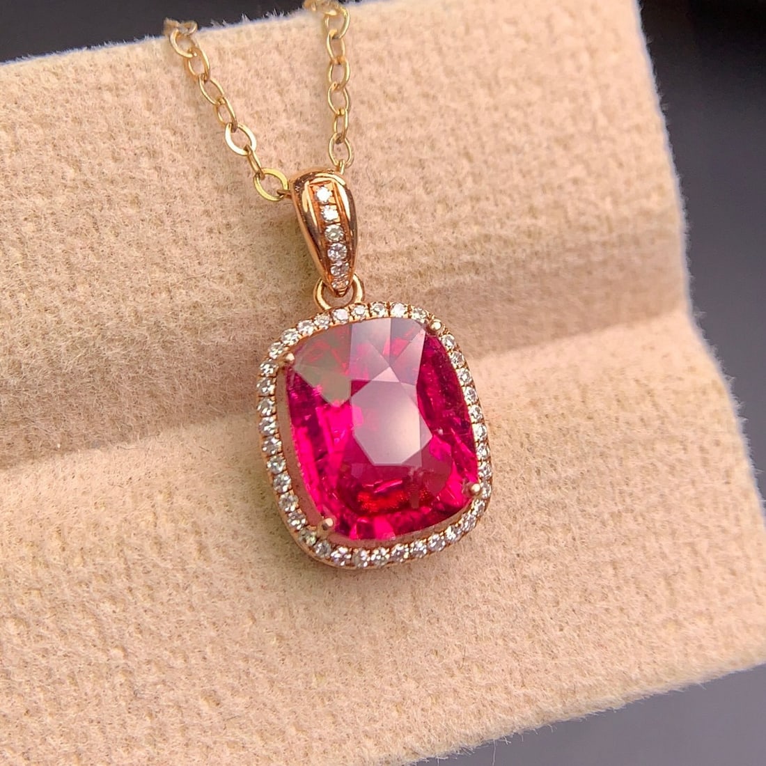 14k Gold 2.12 Ct Natural Tourmaline & Diamond Pendant( Without Chain ) - 6