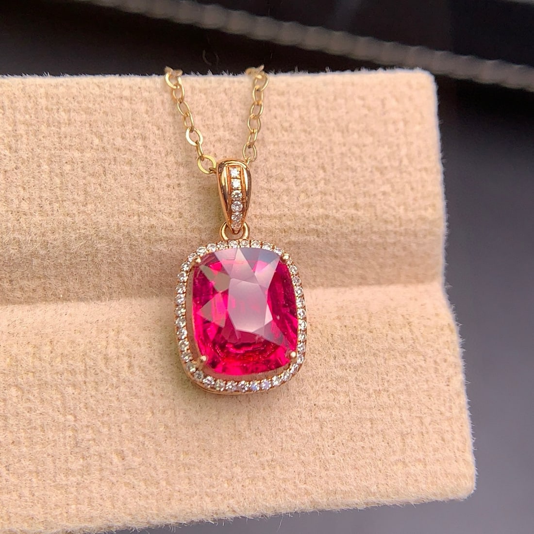 14k Gold 2.12 Ct Natural Tourmaline & Diamond Pendant( Without Chain ) - 9
