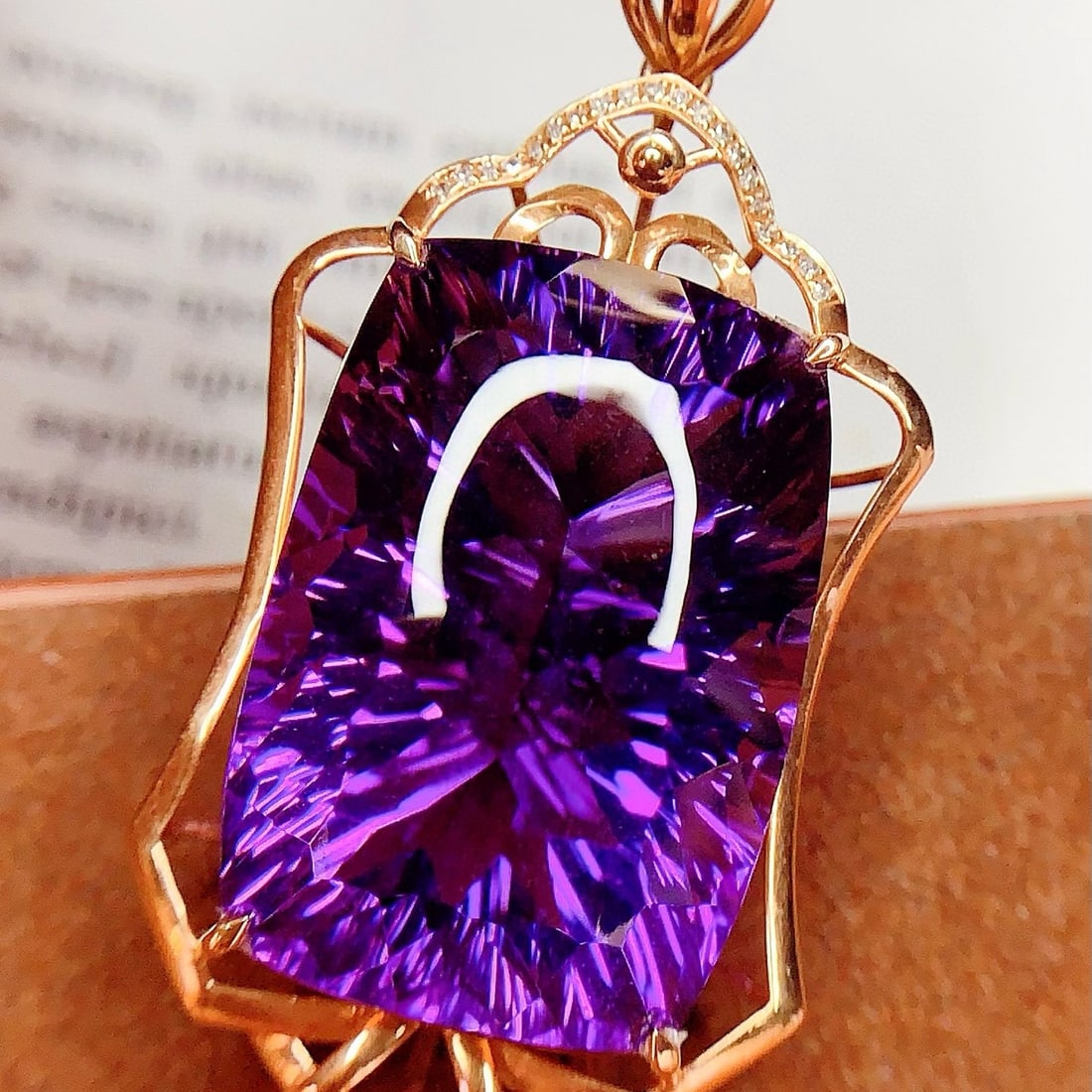 14k Gold 41.4 Ct Natural Amethyst & Diamond Pendant( Without Chain ) - 3