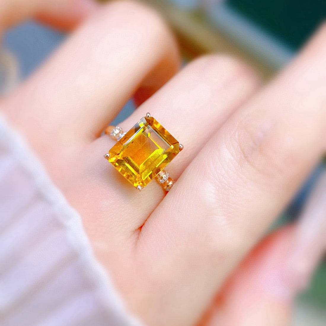 14k Gold 4.48 Ctw Natural Citrine & Diamond Ring - 4