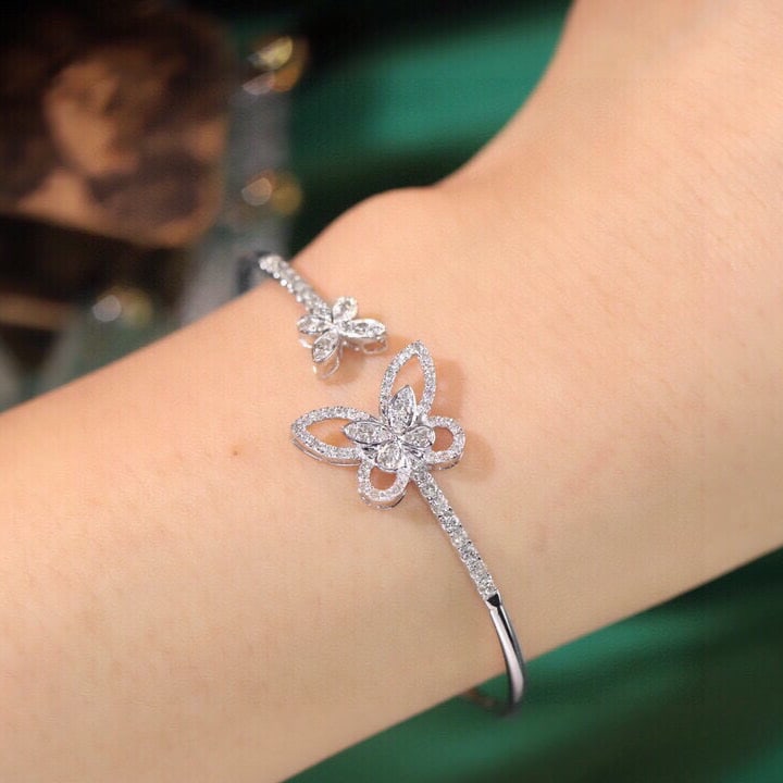 14k Gold 0.95 Ct Natural H Diamond & Butterfly Bangle - 8