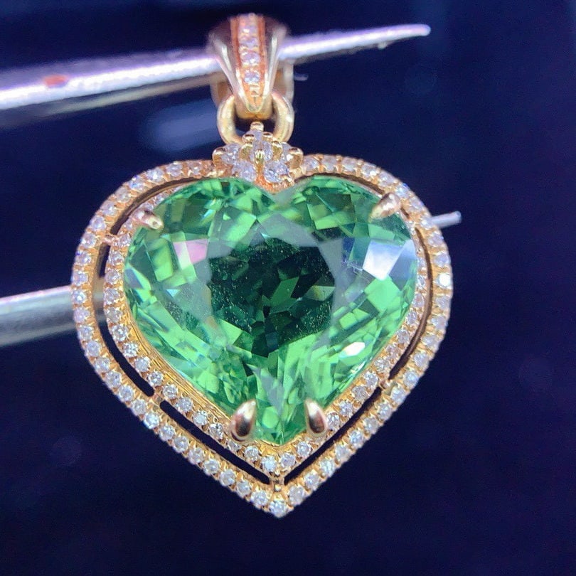 14k Gold 6.0 Ct Natural Tourmaline & Diamond Pendant( Without Chain ) - 4