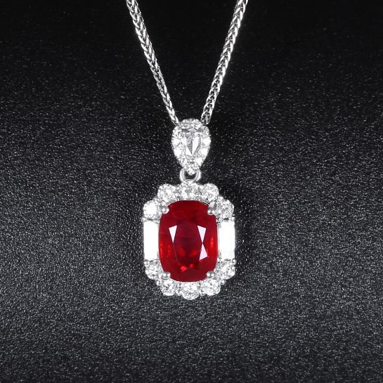 14k Gold 1.65 Ctw Natural Ruby & Diamond Pendant( Without Chain ): Ref:231071238 // gold content:14k gold // main gemstone:ruby // shape:cushion // carat weight:1. 30ct // color:pigeonblood red // treatment:natural // // adjacent gemstone 2 : diamond // number of sto