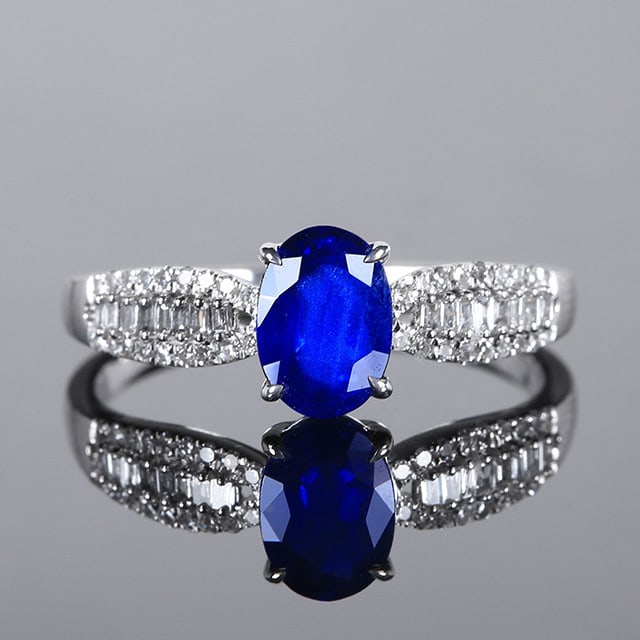 14k Gold 1.30 Ctw Natural Sapphire & Diamond Ring: Ref:231071239 // gold content:14k gold // ring size:7. 25us // // main gemstone:sapphire // shape:oval // carat weight:1. 1ct // color:royal blue // treatment:natural // // adjacent gemstone 2 :