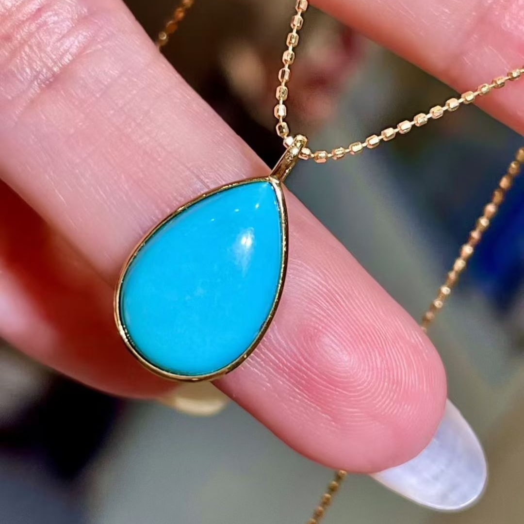 14k Gold 3.87 Ct Natural Blue Turquoise Pendant( Without Chain ) - 3