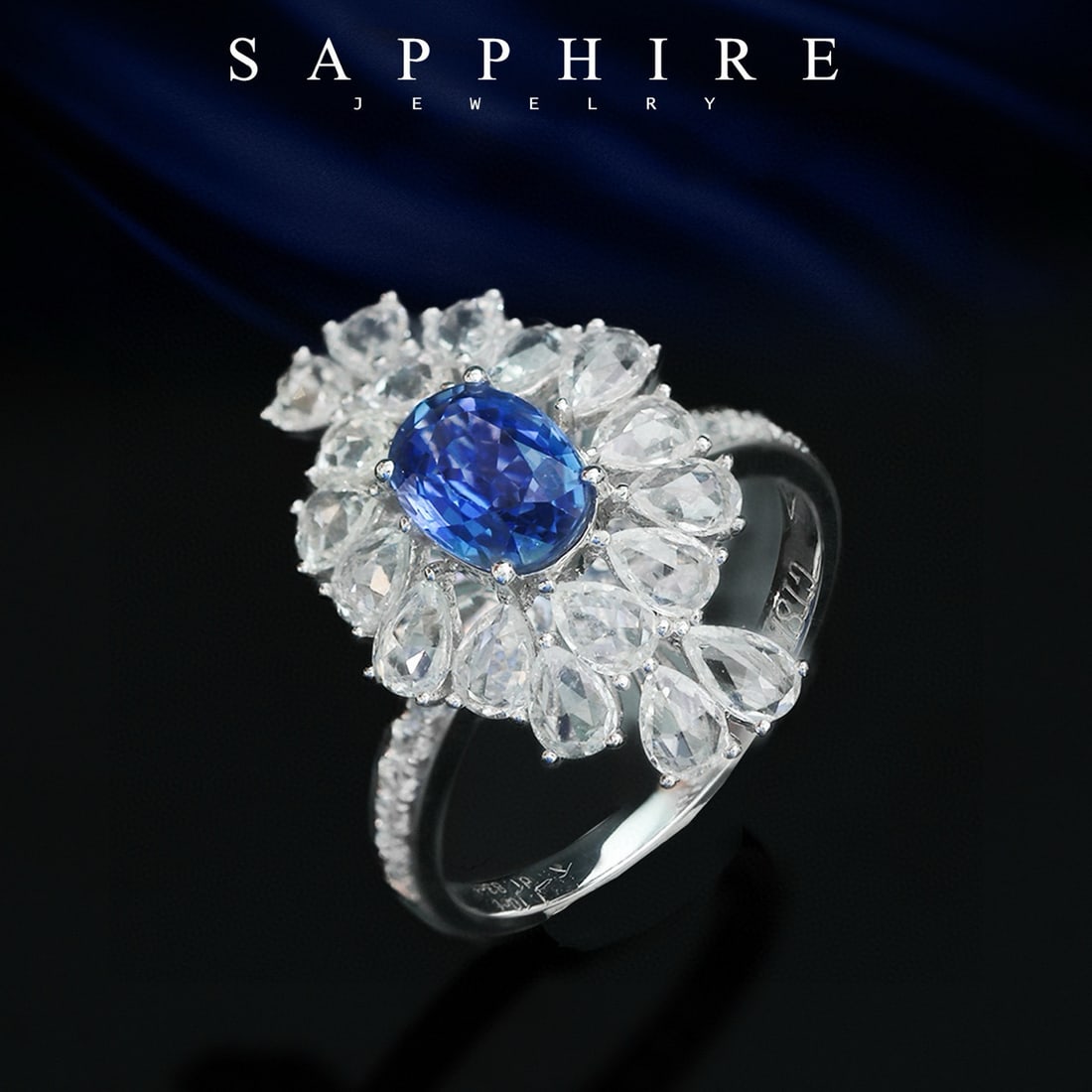 14k Gold 2.93 Ctw Natural Sapphire & Sapphire Ring: Ref:231072044 // gold content:14k gold // ring size:7. 25us // // main gemstone:sapphire // shape:oval // carat weight:1. 1ct // color:blue // treatment:natural // // adjacent gemstone 2 : sapphire