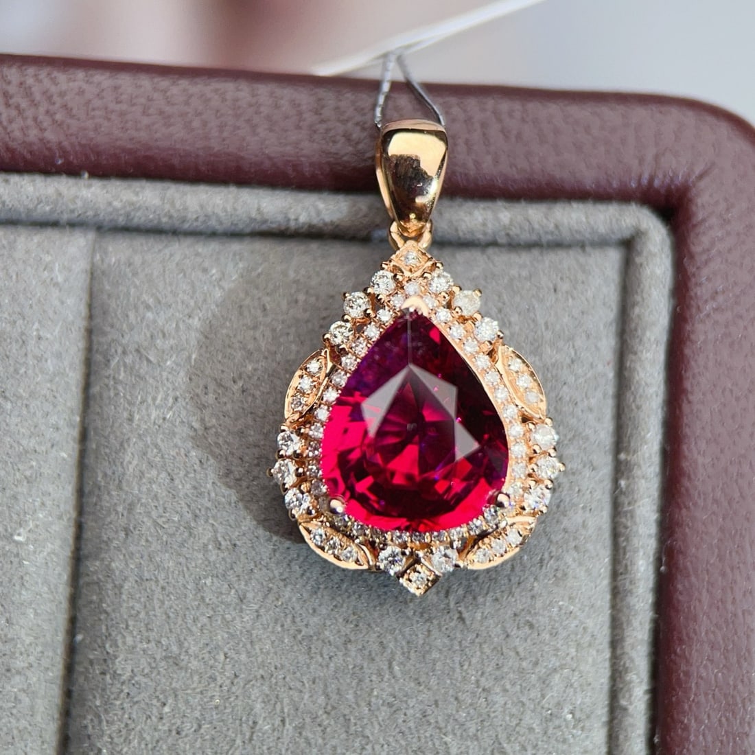 14k Gold 2.78 Ctw Natural Tourmaline & Diamond Pendant( Without Chain ) - 2