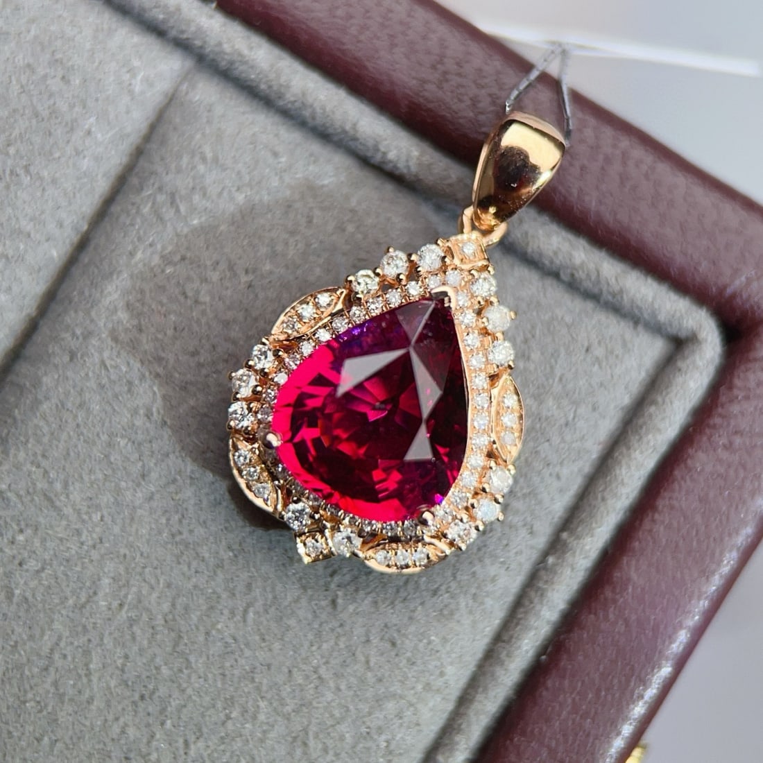 14k Gold 2.78 Ctw Natural Tourmaline & Diamond Pendant( Without Chain ) - 3
