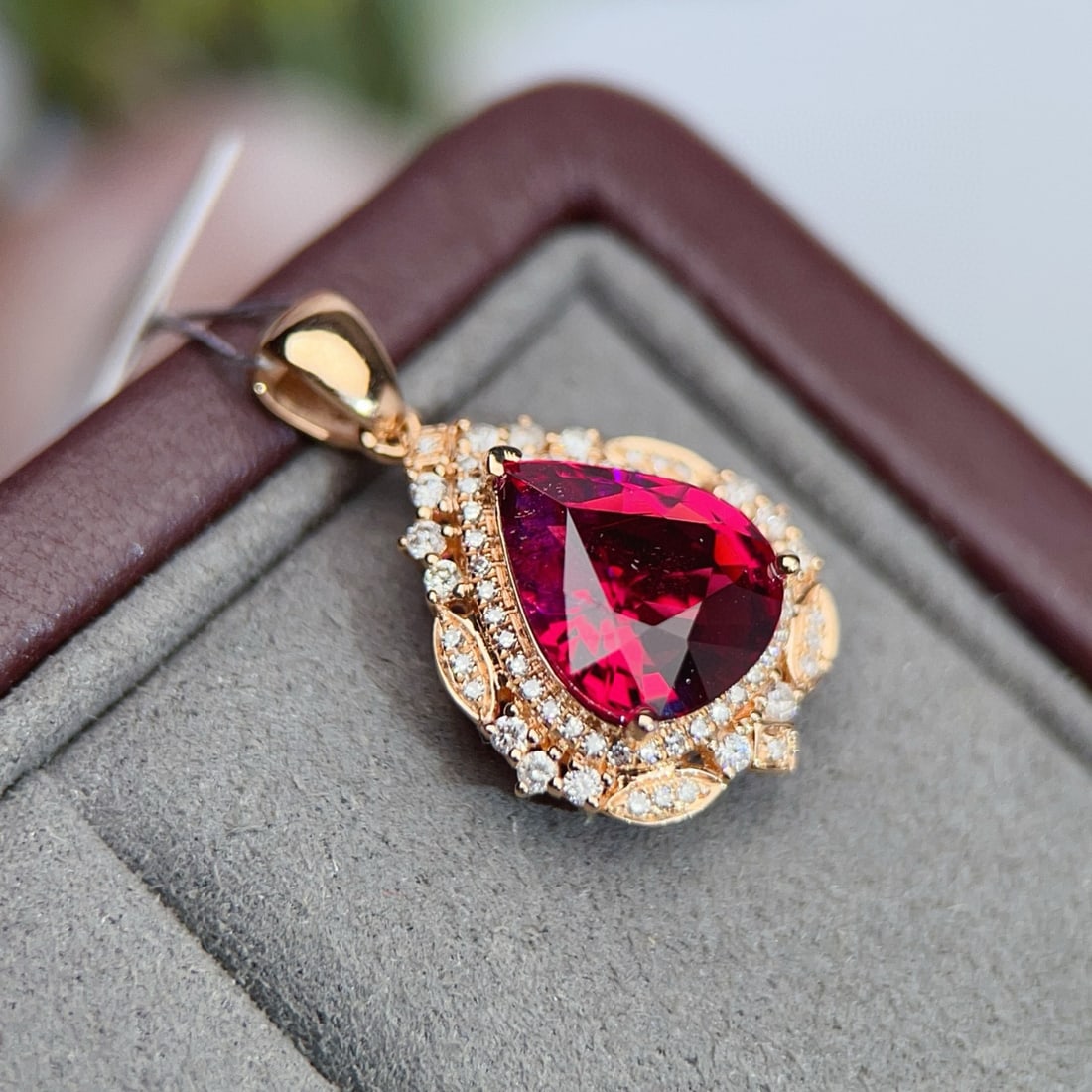 14k Gold 2.78 Ctw Natural Tourmaline & Diamond Pendant( Without Chain ) - 4