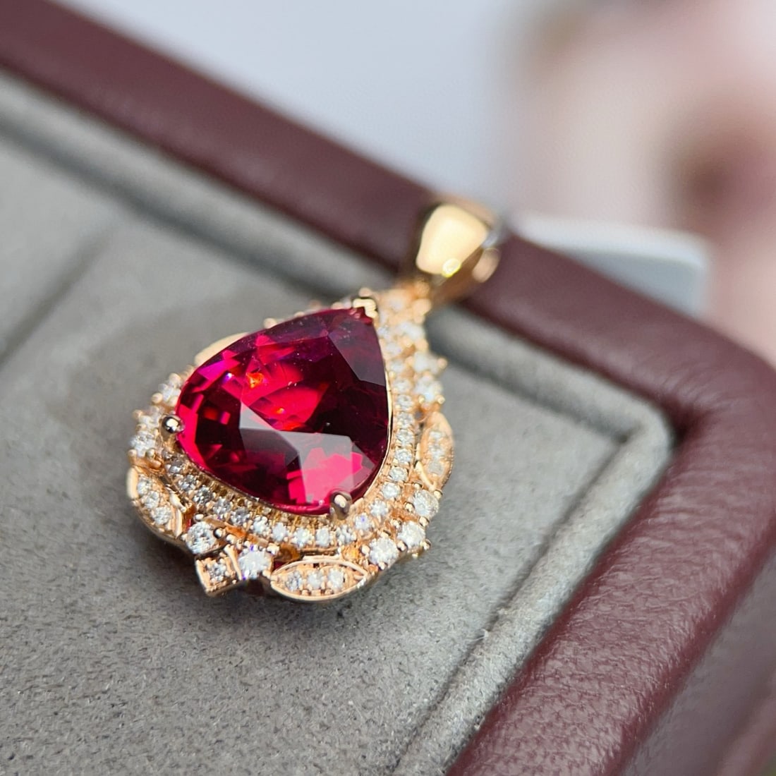 14k Gold 2.78 Ctw Natural Tourmaline & Diamond Pendant( Without Chain ) - 5