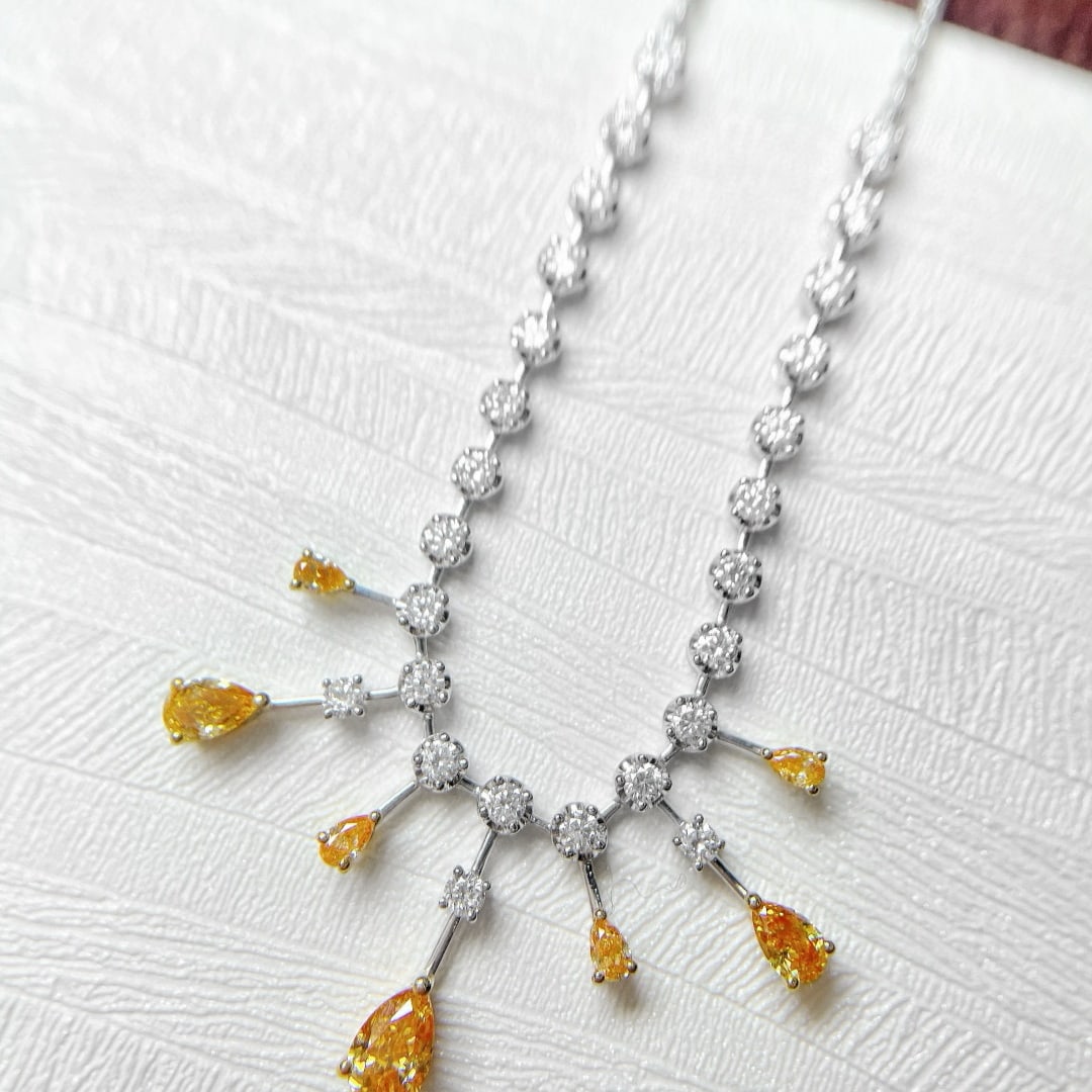 14k Gold 2.21 Ctw Natural Orange Diamond & Diamond Necklace - 2