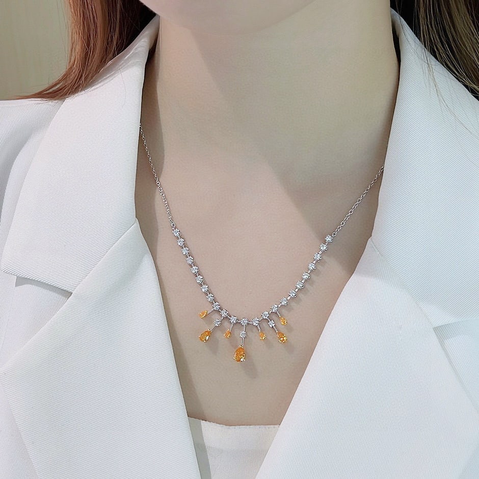 14k Gold 2.21 Ctw Natural Orange Diamond & Diamond Necklace - 3