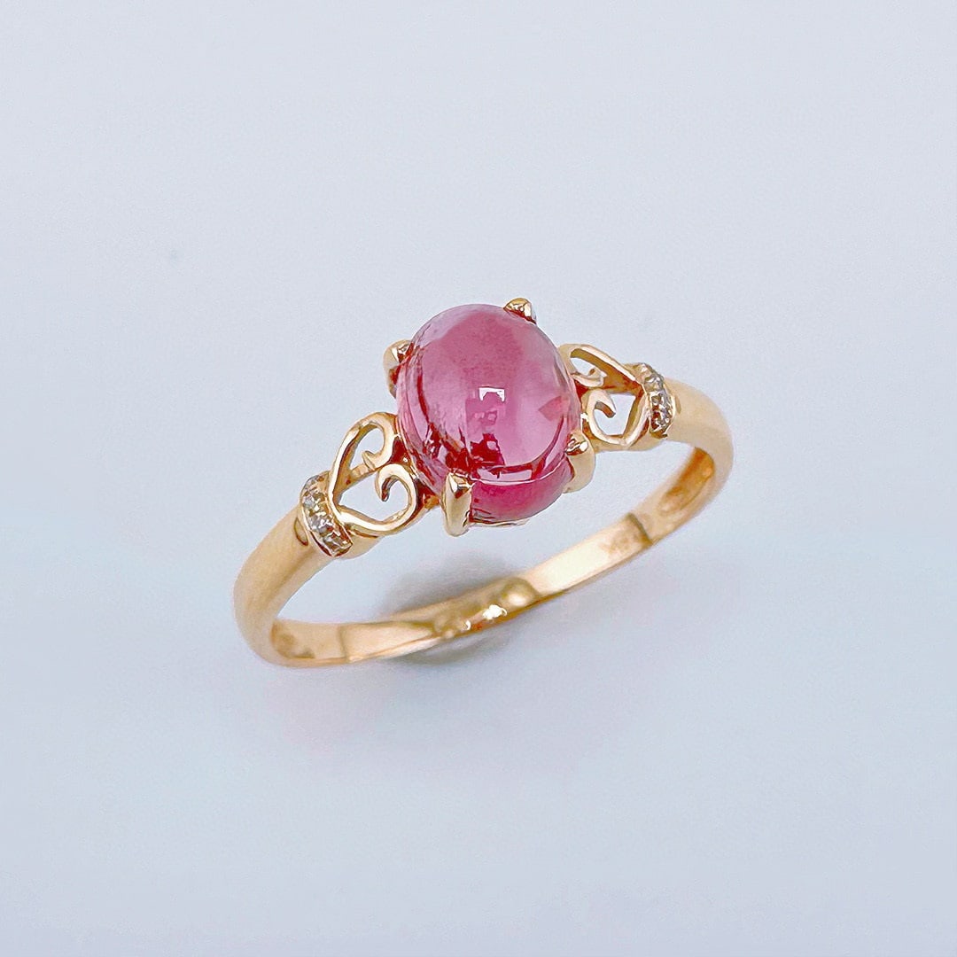 14k Gold 1.05 Ct Natural Tourmaline & Diamond Ring: Ref:231072059 // gold content:14k gold // ring size:7. 25us // // main gemstone:tourmaline // shape:oval // carat weight:1. 05ct // color:pink // treatment:natural // // adjacent gemstone 2 : diamond