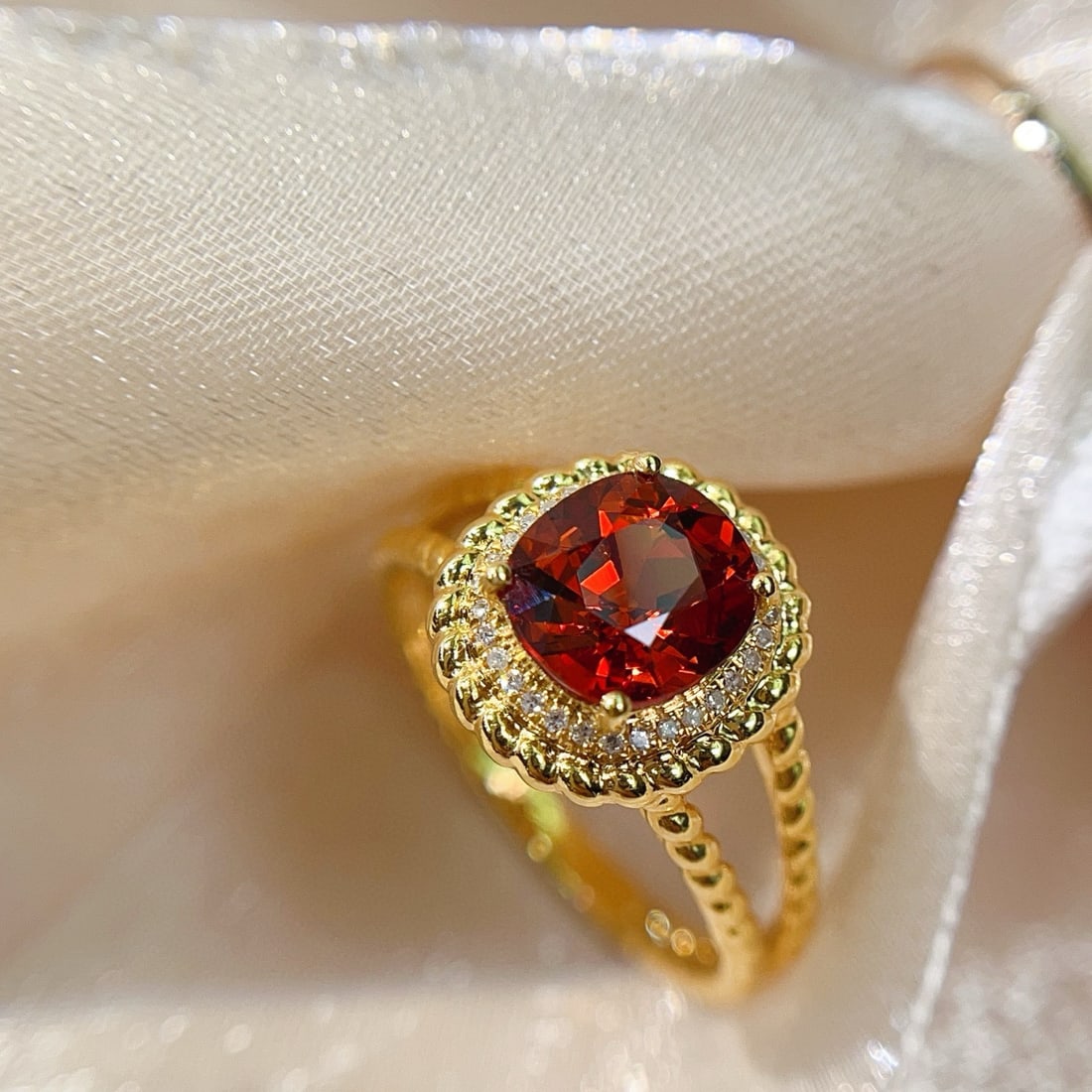 14k Gold 2.55 Ct Natural Spessartine & Diamond Ring - 4