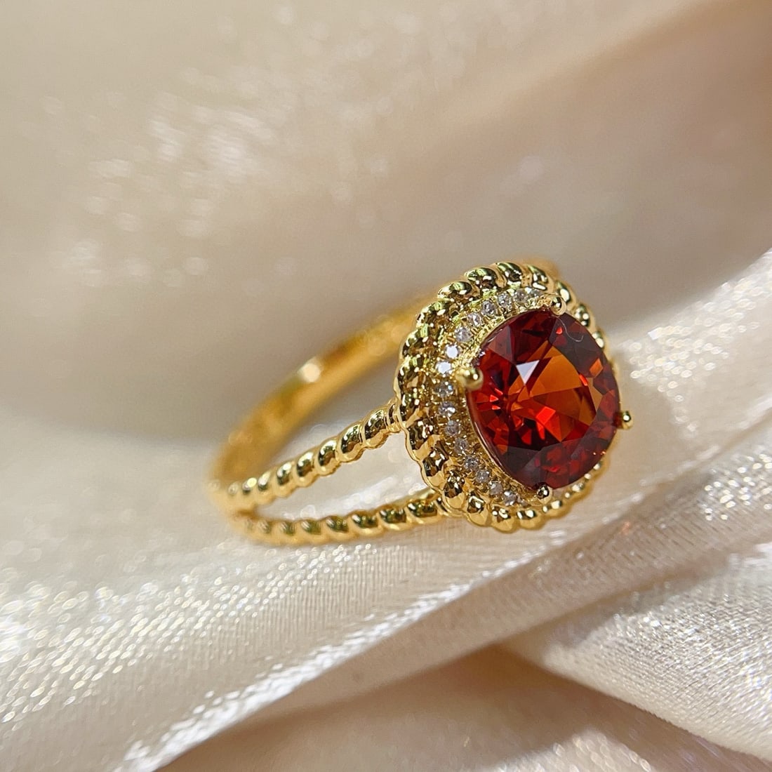 14k Gold 2.55 Ct Natural Spessartine & Diamond Ring - 5