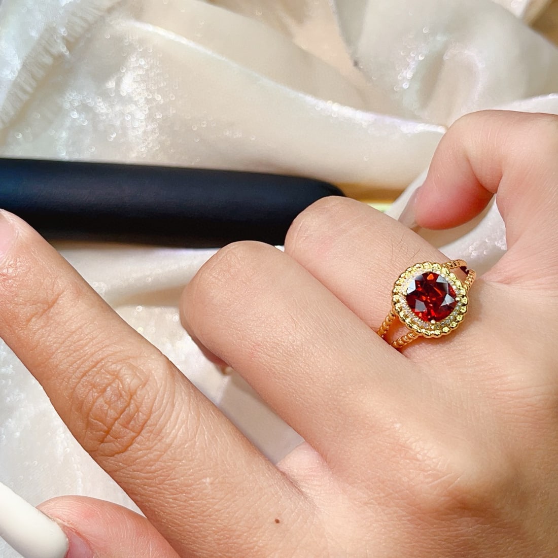14k Gold 2.55 Ct Natural Spessartine & Diamond Ring - 7