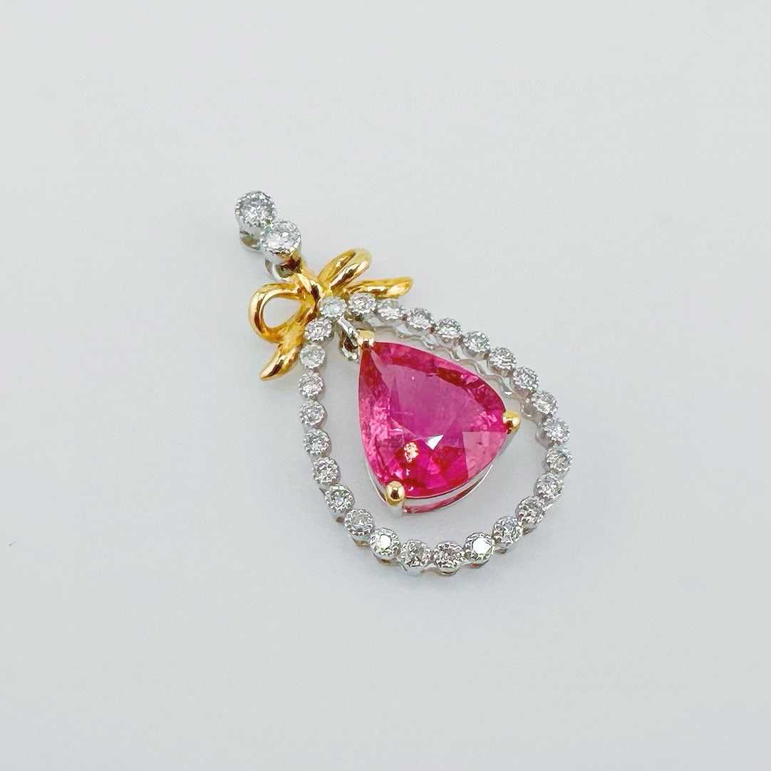 14k Gold 1.30 Ct Natural Tourmaline & Diamond Pendant( Without Chain ) - 2