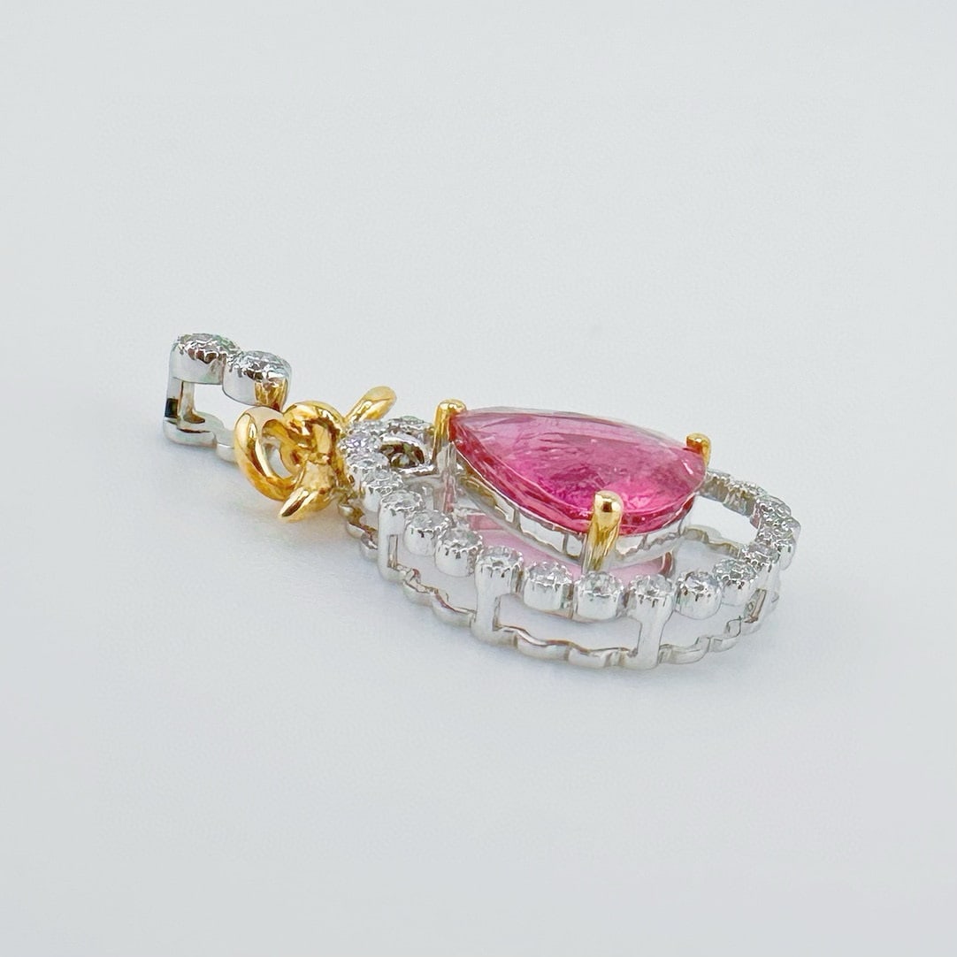 14k Gold 1.30 Ct Natural Tourmaline & Diamond Pendant( Without Chain ) - 3