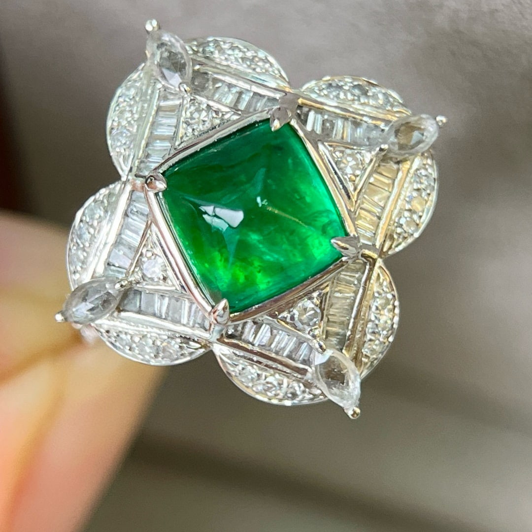 14k Gold 2.53 Ctw Vivid Green Natural Emerald & Diamond Ring - 6