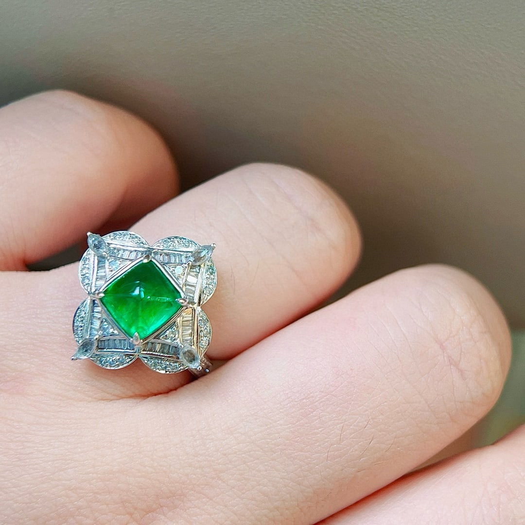14k Gold 2.53 Ctw Vivid Green Natural Emerald & Diamond Ring - 7