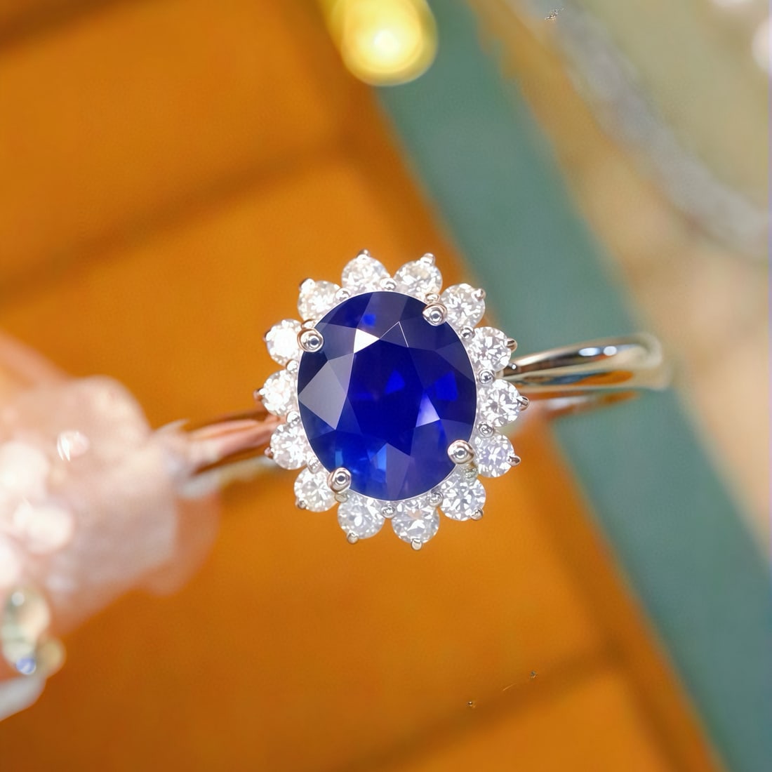 14k Gold 1.30 Ctw Natural Sapphire & Diamond Ring: Ref:231072083 // gold content:14k gold // ring size:7. 25us // // main gemstone:sapphire // shape:oval // carat weight:1. 09ct // color:royal blue // treatment:natural // // adjacent gemstone 2 :