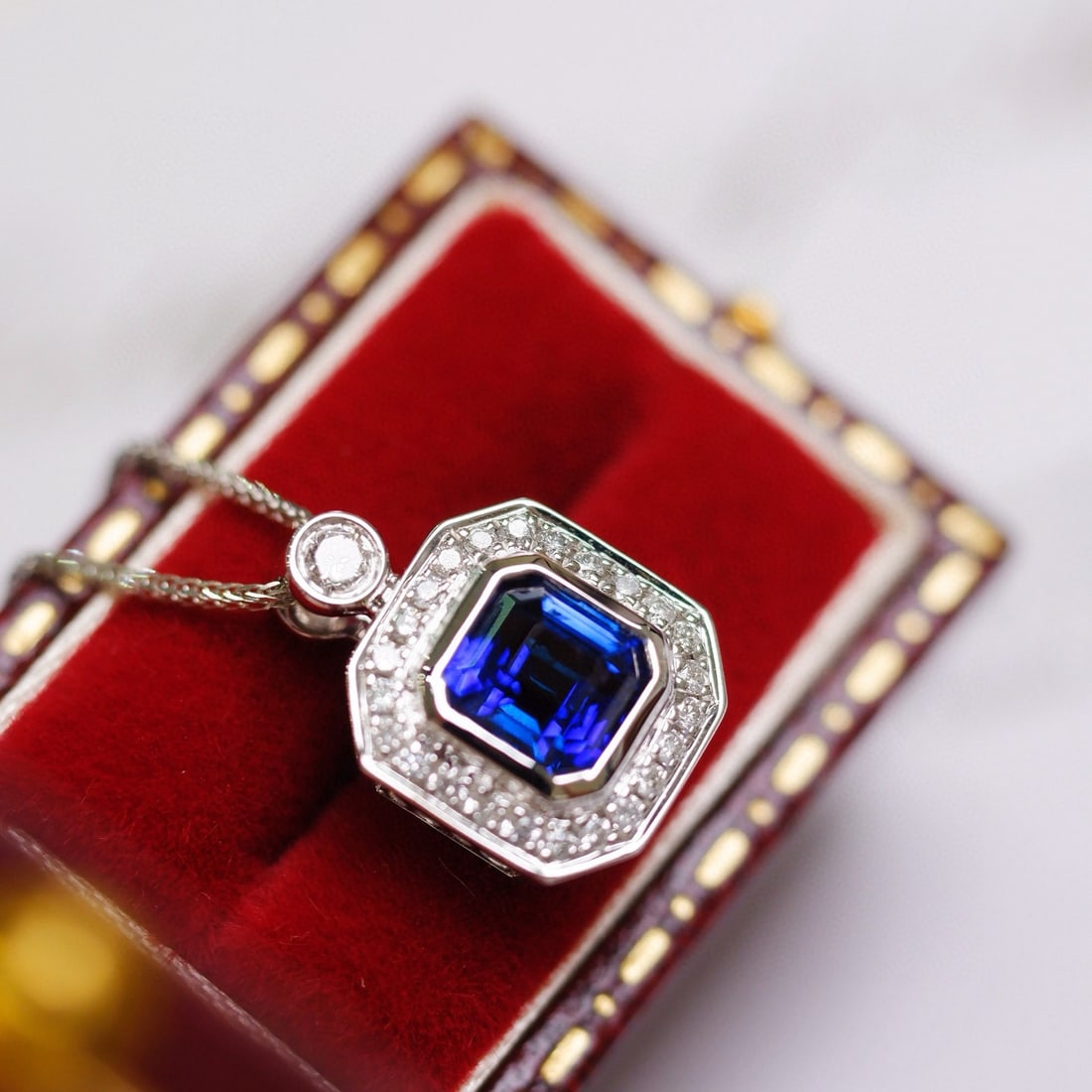 14k Gold 1.15 Ctw Natural Sapphire & Diamond Pendant( Without Chain ) - 2