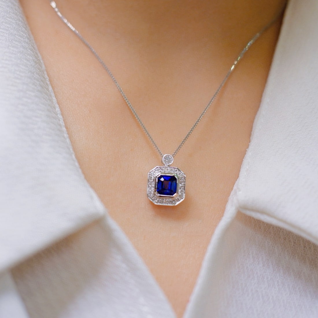 14k Gold 1.15 Ctw Natural Sapphire & Diamond Pendant( Without Chain ) - 7