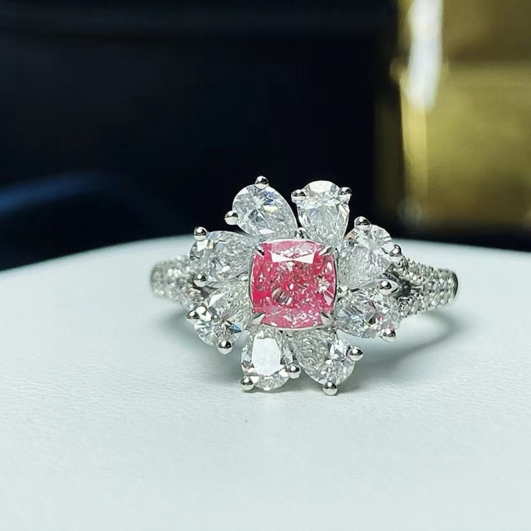 Gia Certified 14k Gold 2.01 Ctw Natural Pink Diamond & Diamond Ring/pendant( Without Chain ): Ref:231072092 // gold content:14k gold // ring size:7. 25us // // main gemstone:pink diamond // certified:gia // shape:cushion // carat weight:0. 60ct // clarity grade:vs1 // color:pink //