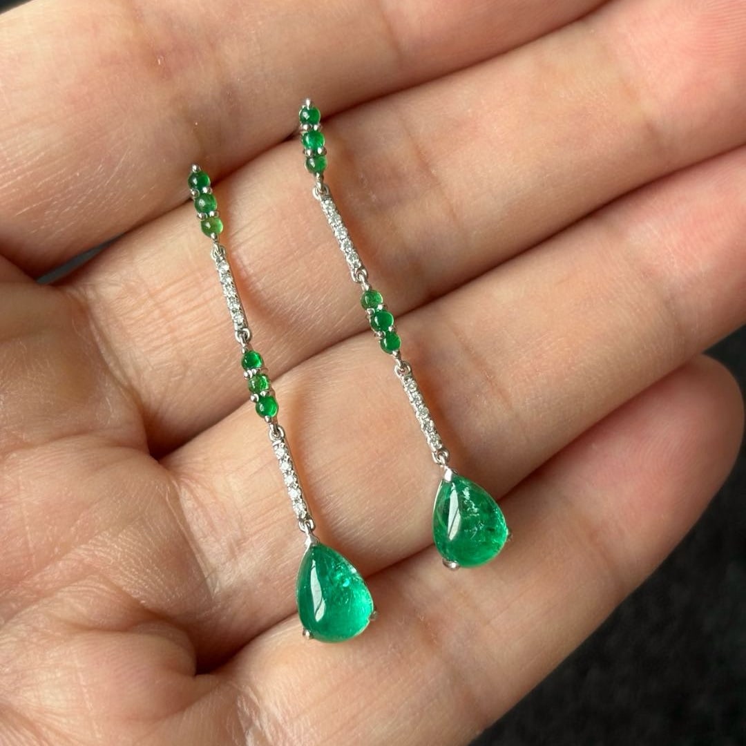 14k Gold 2.38 Ctw Natural Emerald & Diamond Earrings - 2