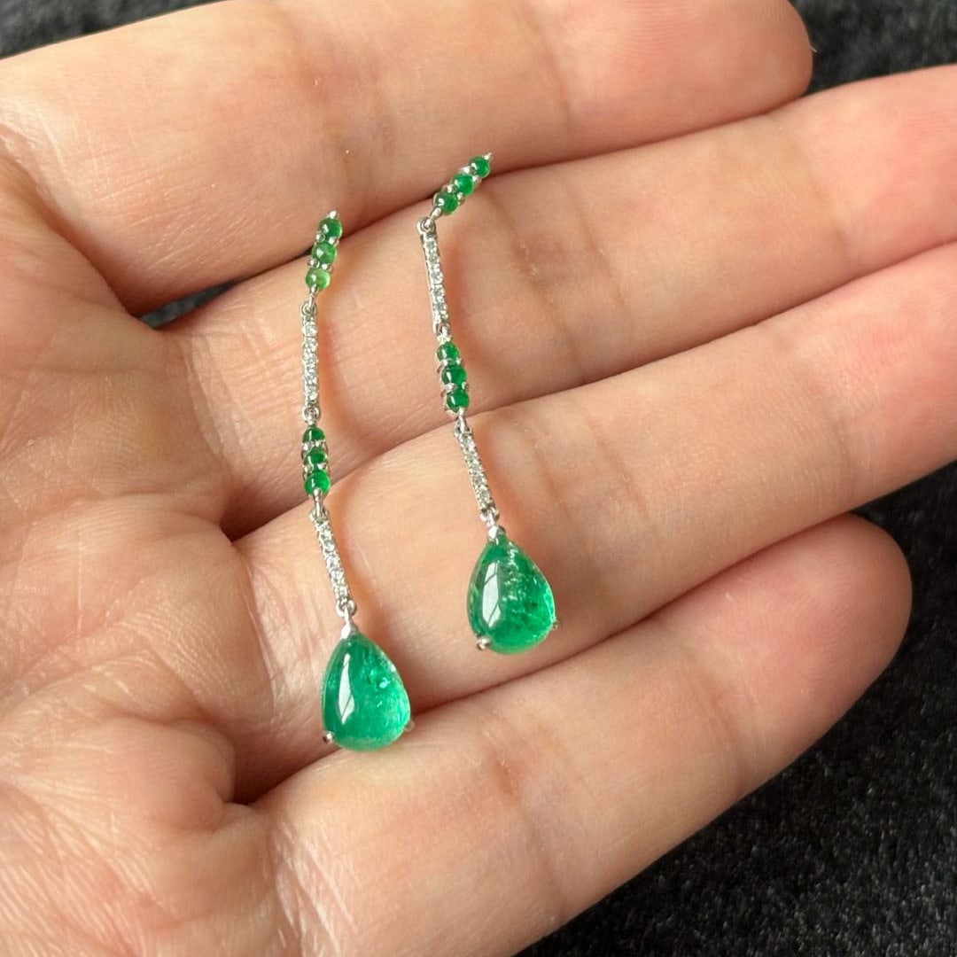 14k Gold 2.38 Ctw Natural Emerald & Diamond Earrings - 3