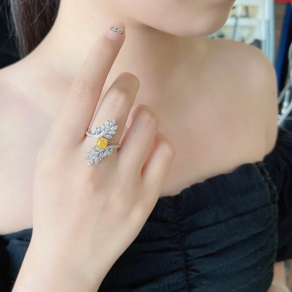 Gia Certified 14k Gold 2.21 Ctw Natural Yellow Diamond & Diamond Ring - 3