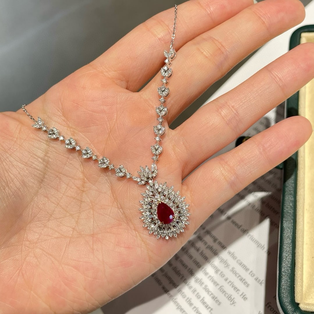 14k Gold 1.15 Ct Natural Ruby & Diamond Necklace - 2
