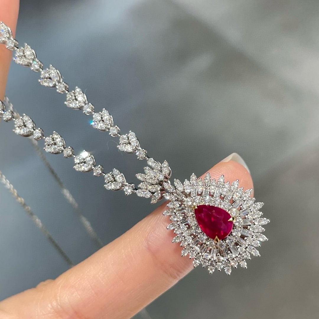 14k Gold 1.15 Ct Natural Ruby & Diamond Necklace - 3