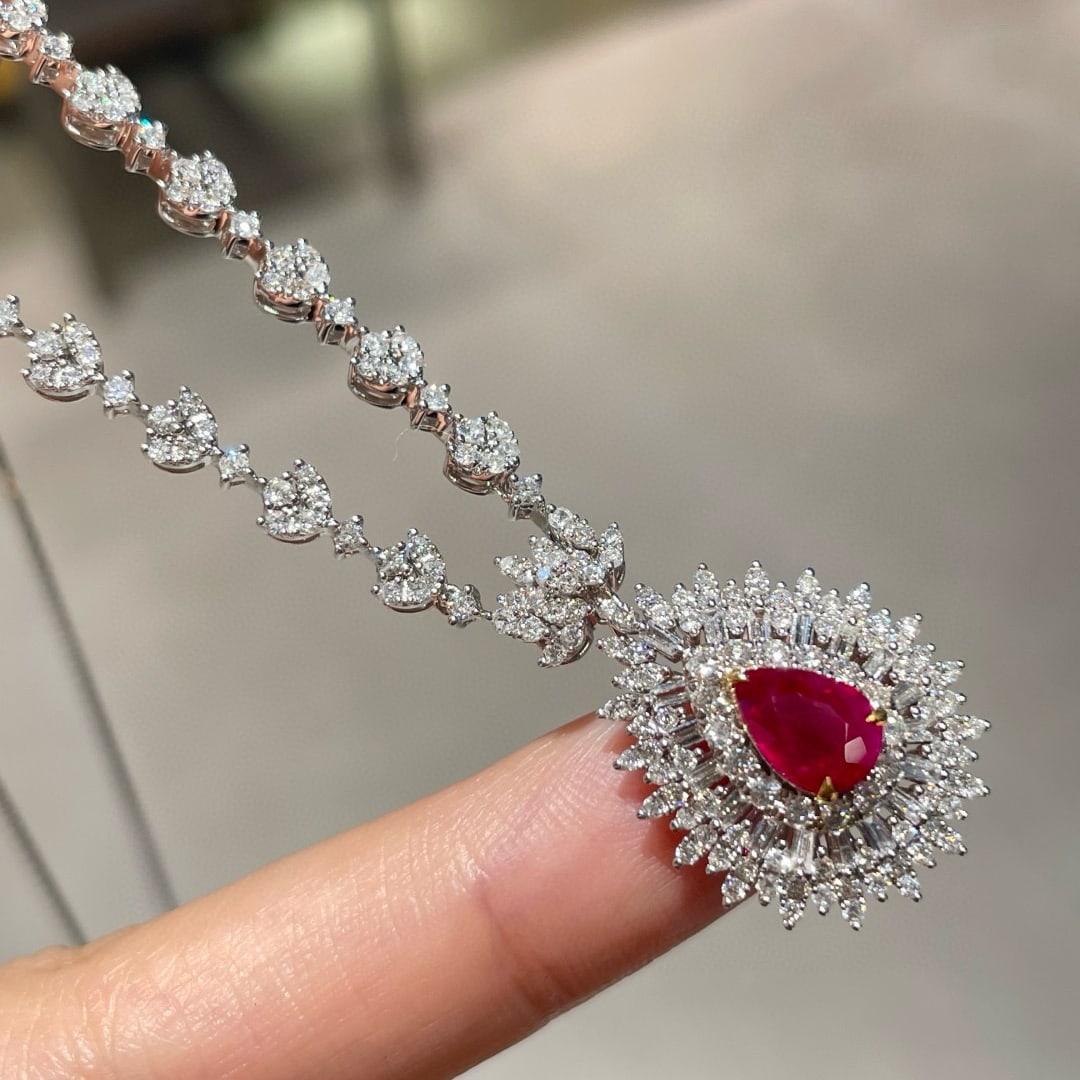 14k Gold 1.15 Ct Natural Ruby & Diamond Necklace - 4