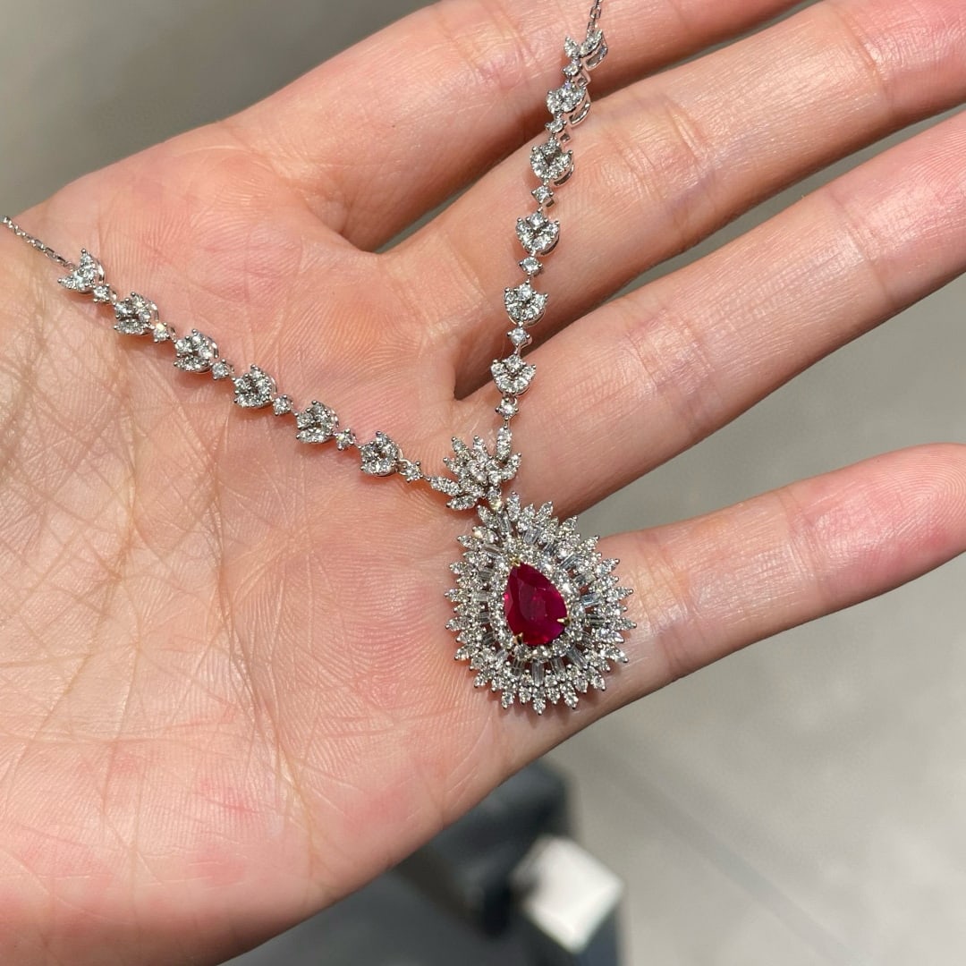 14k Gold 1.15 Ct Natural Ruby & Diamond Necklace - 5