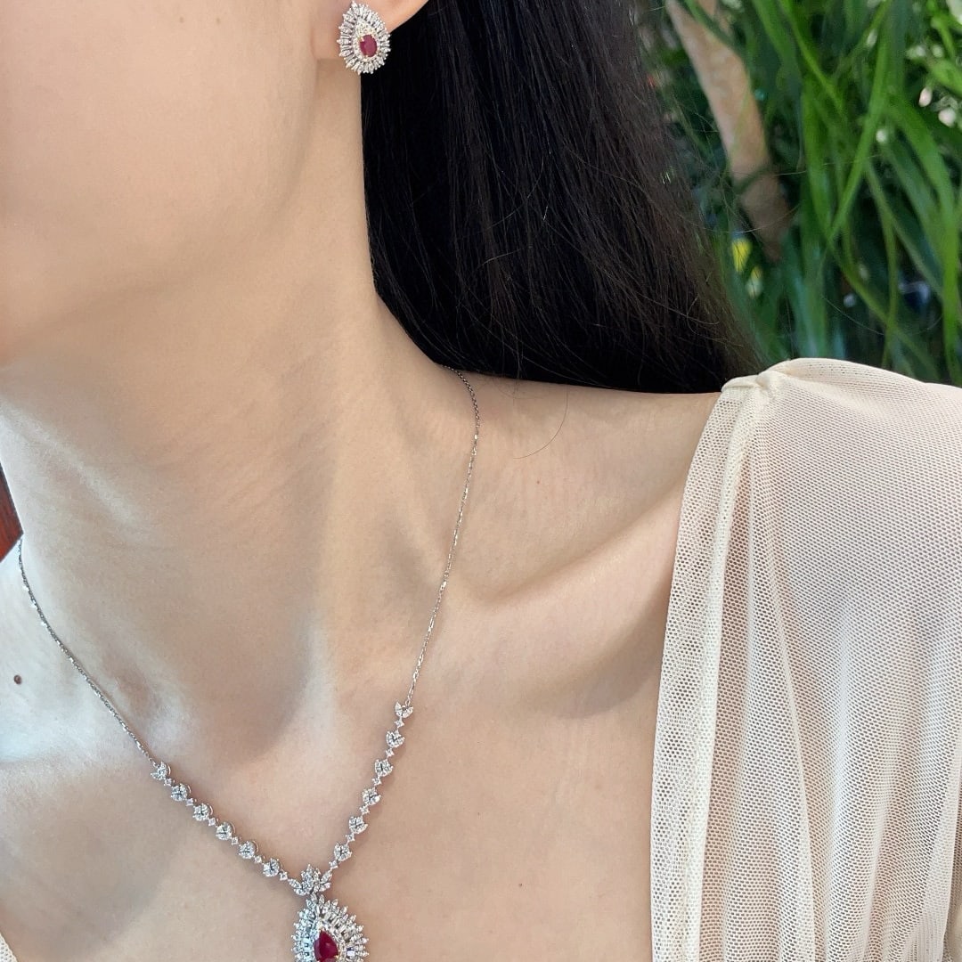 14k Gold 1.15 Ct Natural Ruby & Diamond Necklace - 6