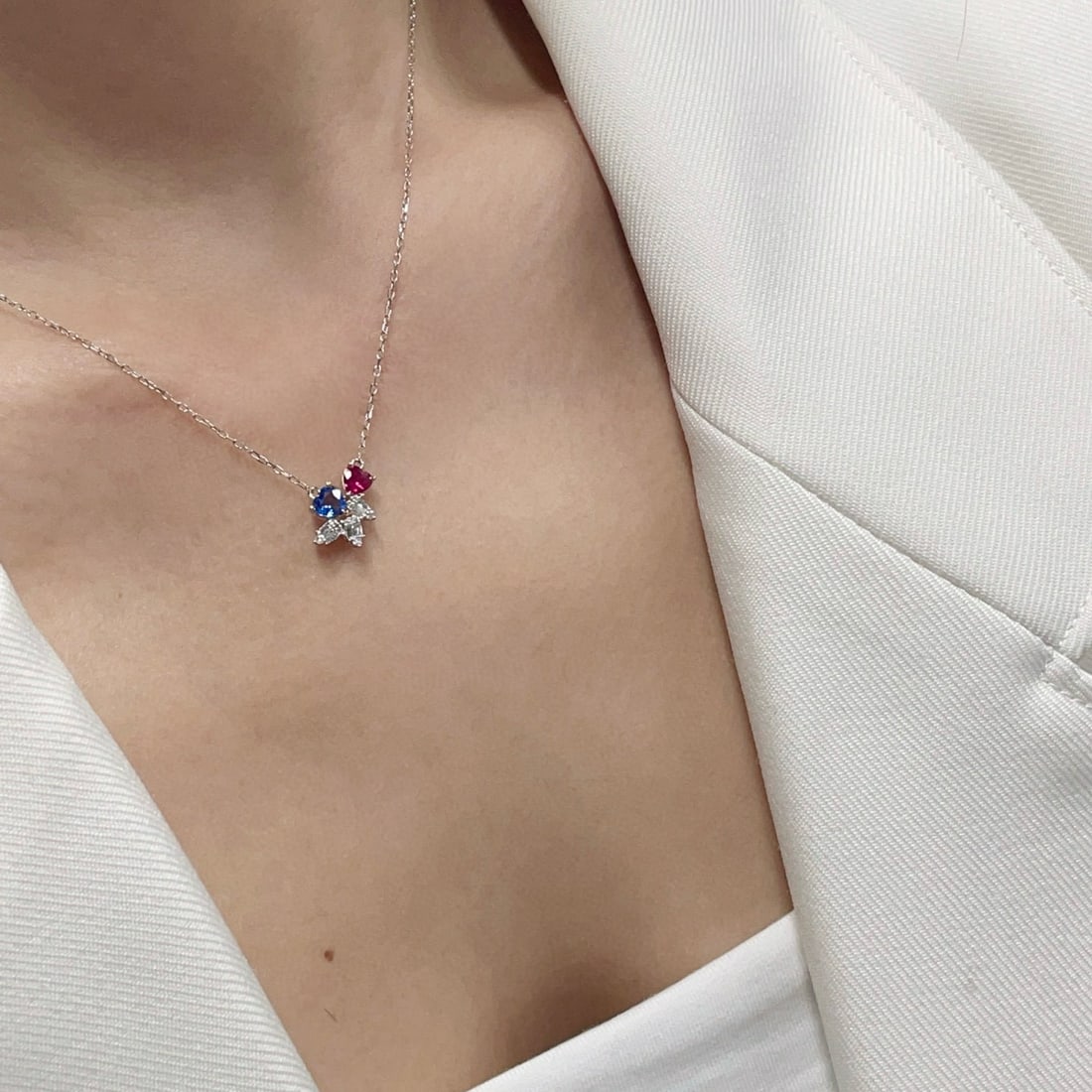 14k Gold 0.6 Ct Natural Ruby & Sapphire & Diamond & Toi Et Moi Necklace - 5