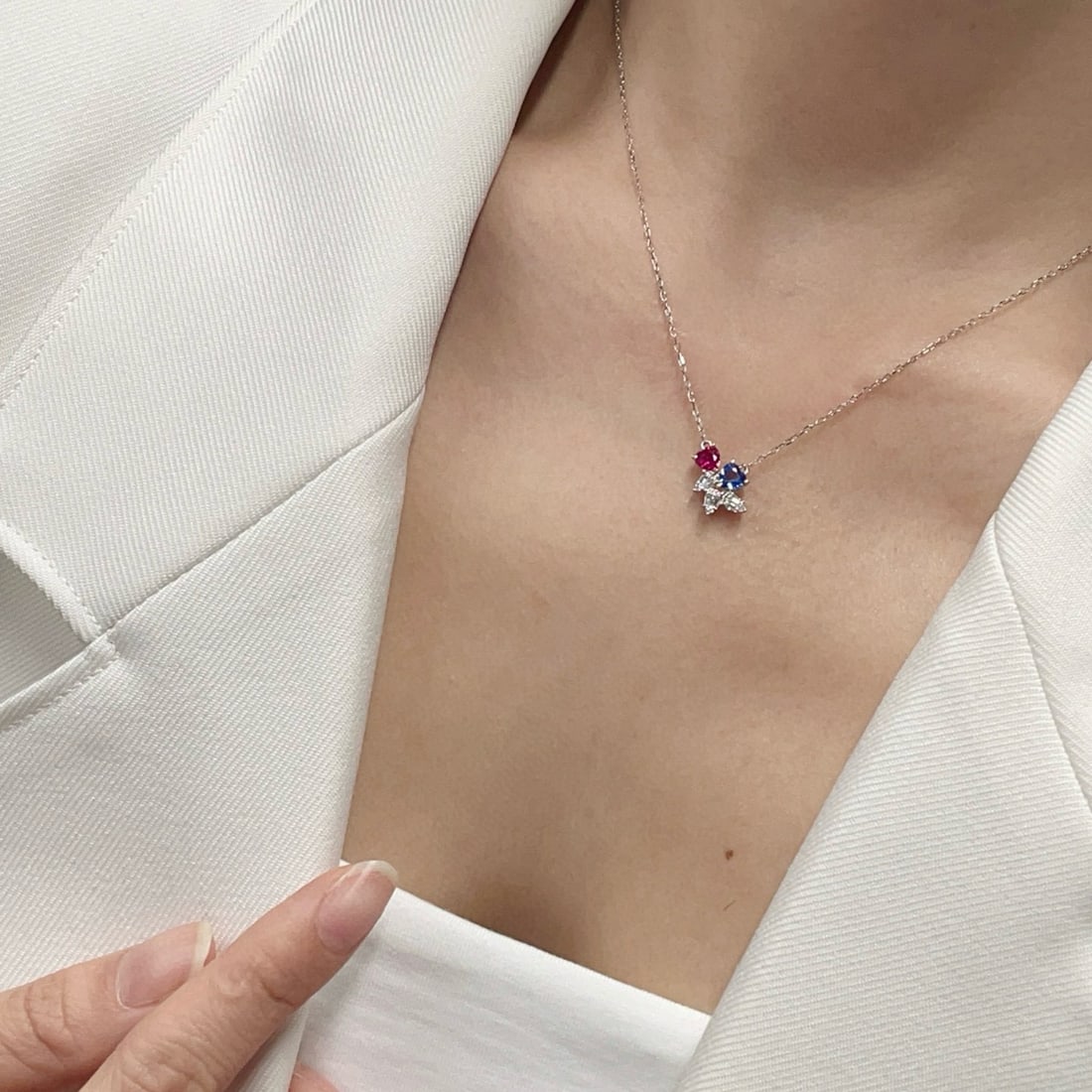 14k Gold 0.6 Ct Natural Ruby & Sapphire & Diamond & Toi Et Moi Necklace - 6