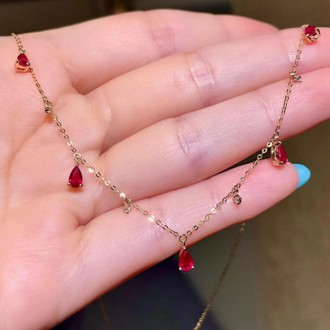 14k Gold 1.21 Ctw Natural Ruby & Diamond Necklace - 4