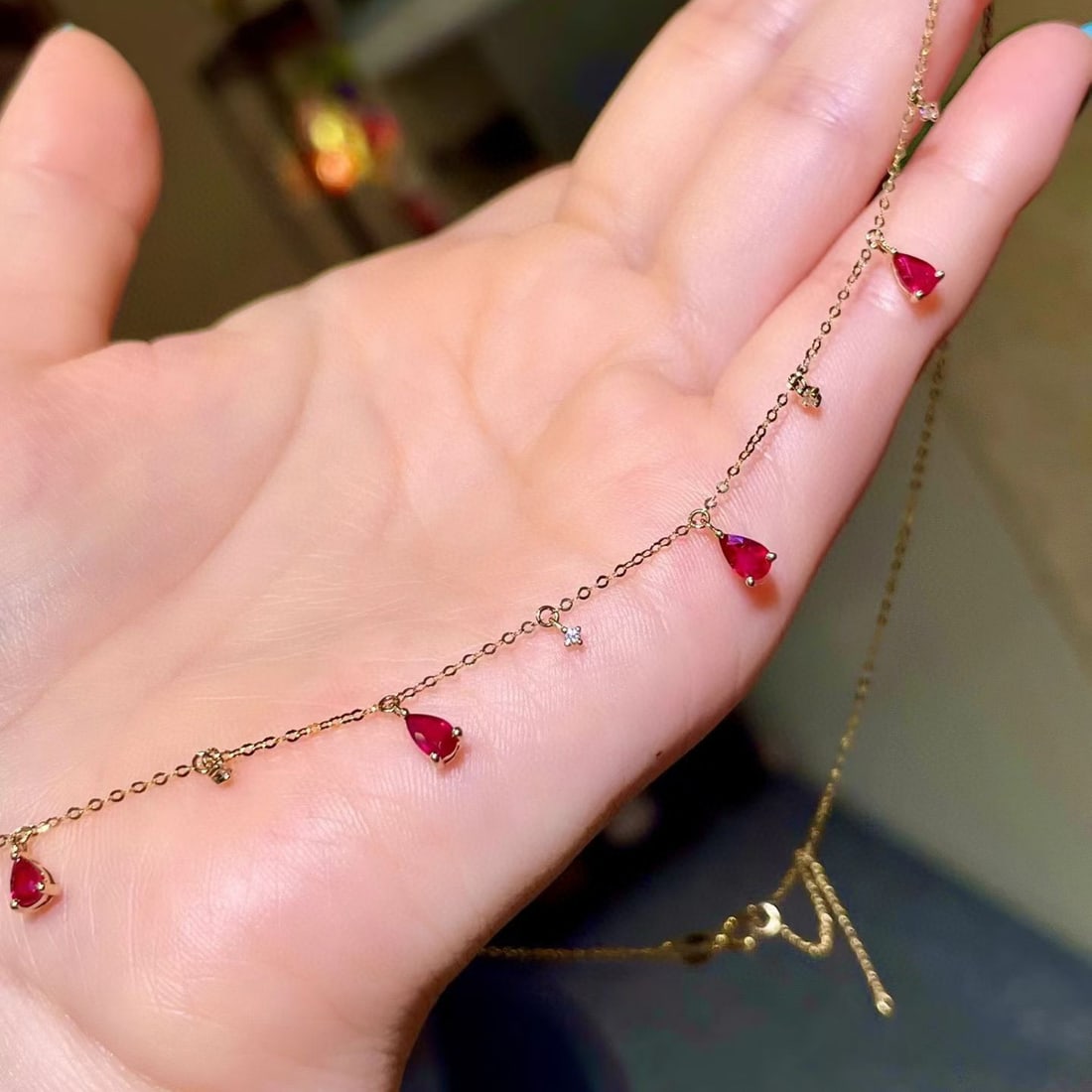 14k Gold 1.21 Ctw Natural Ruby & Diamond Necklace - 5