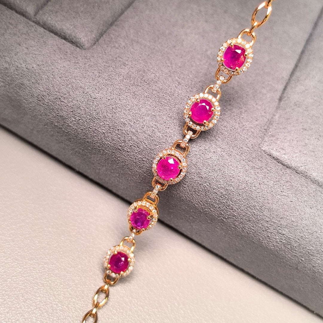 14k Gold 3.07 Ctw Natural Ruby & Diamond Bracelet (1 of 9)