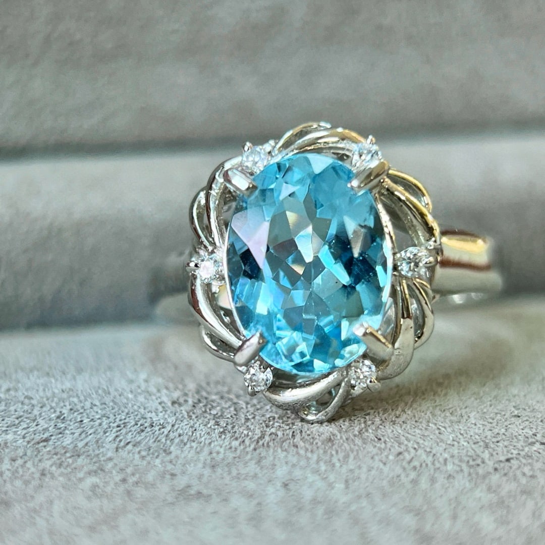 14k Gold 1.90 Ctw Natural Aquamarine & Diamond Ring - 3