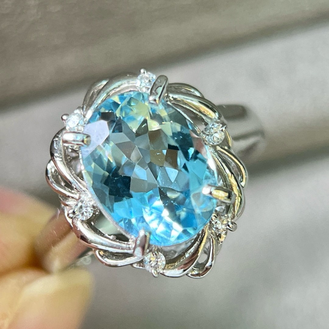 14k Gold 1.90 Ctw Natural Aquamarine & Diamond Ring - 4
