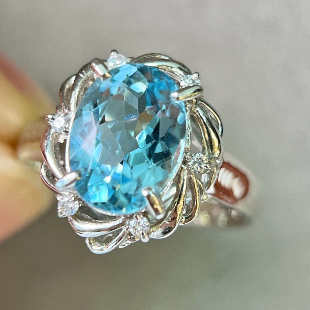 14k Gold 1.90 Ctw Natural Aquamarine & Diamond Ring - 6