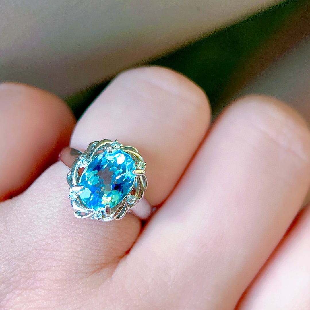 14k Gold 1.90 Ctw Natural Aquamarine & Diamond Ring - 7
