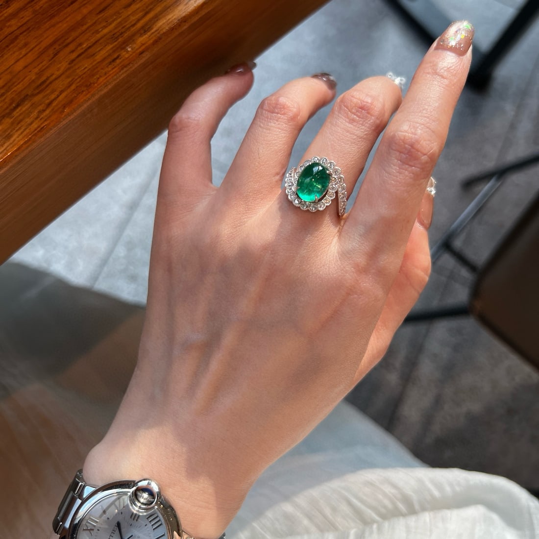 14k Gold 4.69 Ctw Vivid Green Natural Emerald & Lab Grown Diamond Ring - 4